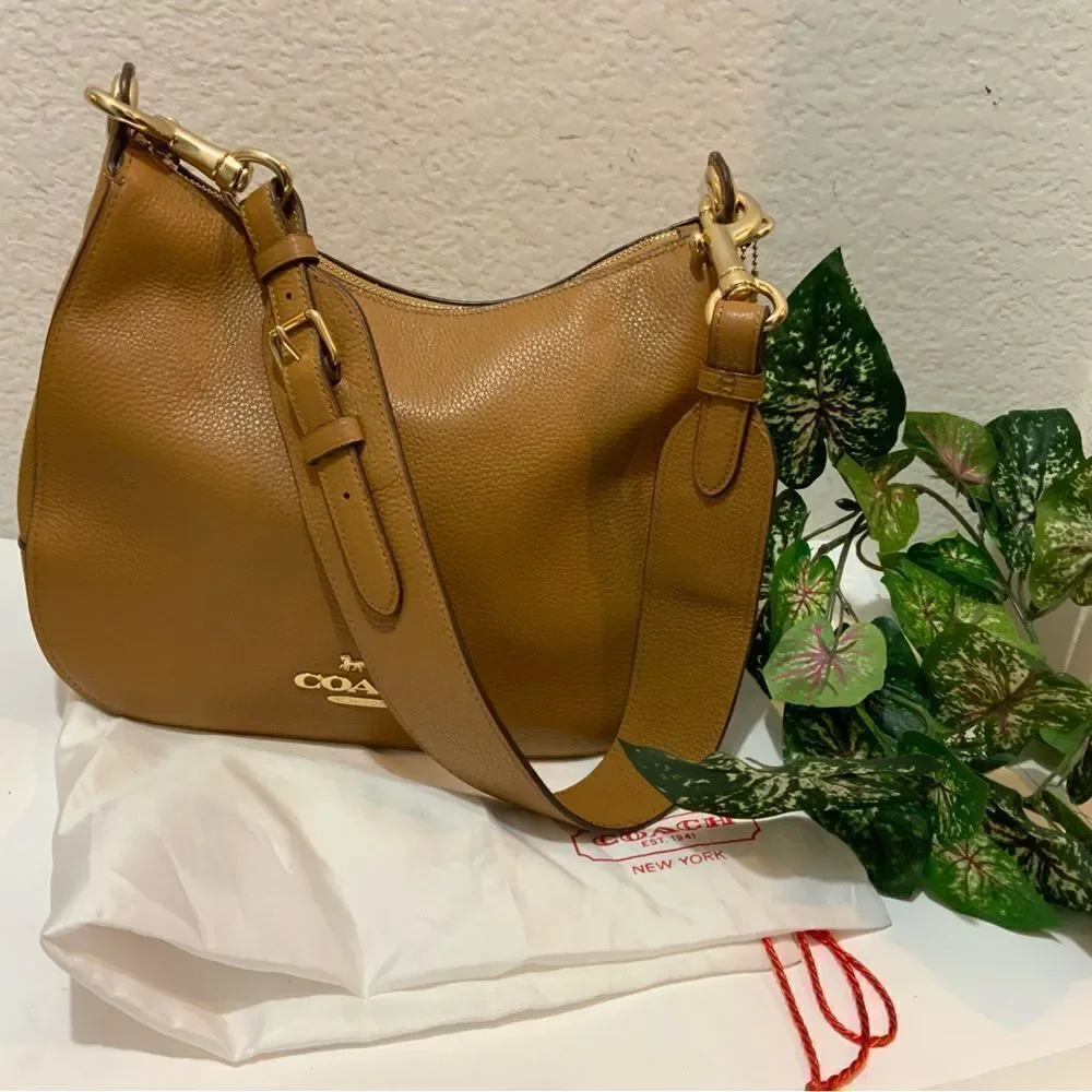 COACH F76695 JES HOBO brown Refined Pebble Leather Womens/Shoulder Handbag